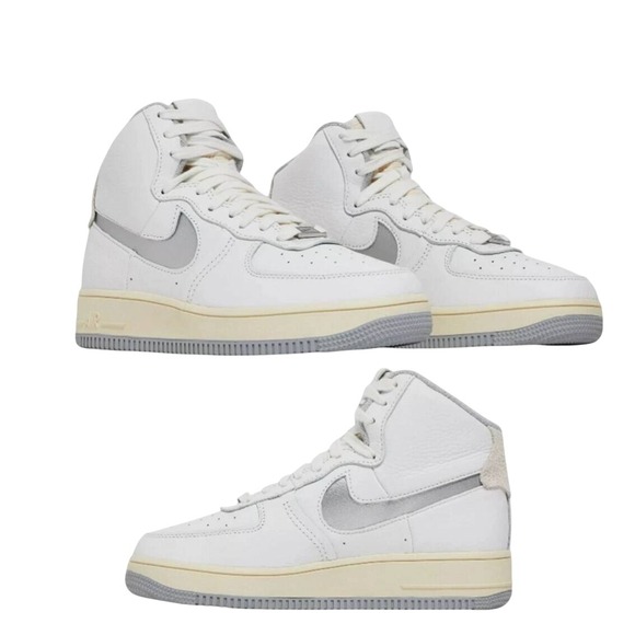 Nike Air Force 1 High White Grey Leather Sneakers DC3590 101 Men's US 9 - Picture 1 of 7